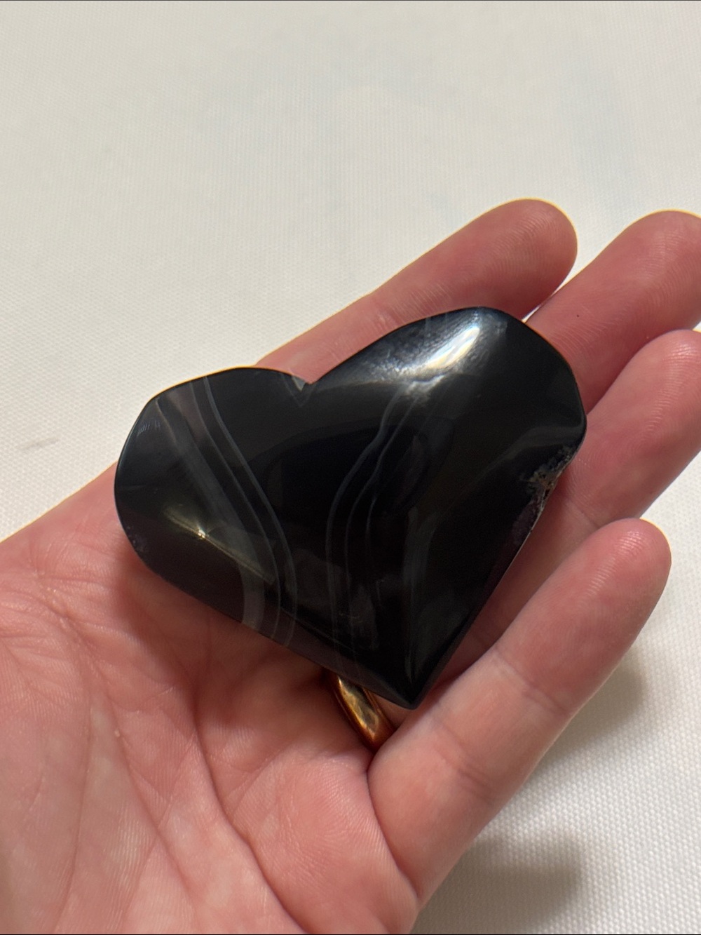 Polished Black Onyx Heart Stone Palm Stone